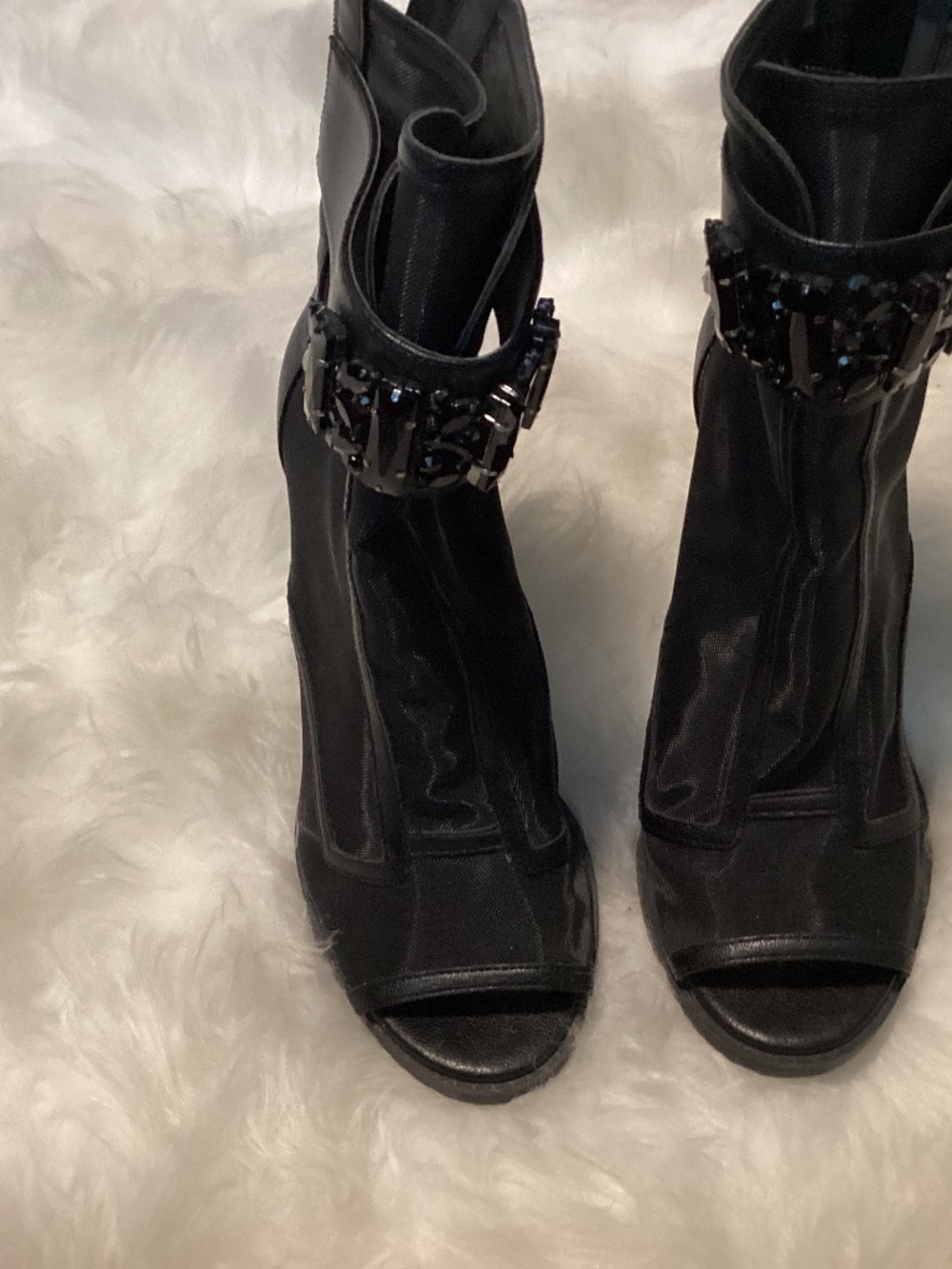 Karl Lagerfeld Black Mesh Peeptoe Bootie